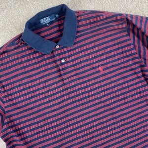 Polo Ralph Lauren Mens‎ Striped Short Sleeve Polo Shirt XL Navy Red Preppy